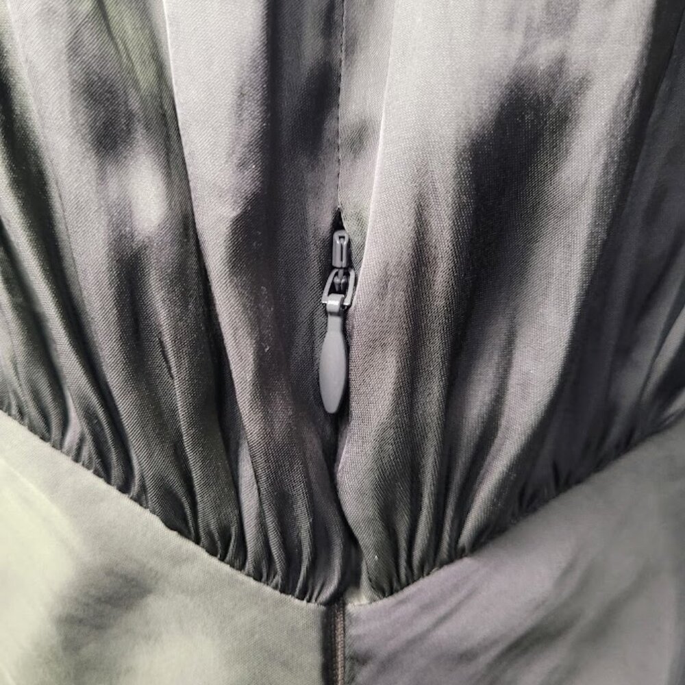 NWT Zadig & Voltaire Gathered Long Sleeve Satin Dress - Khaki L - Picture 9 of 13